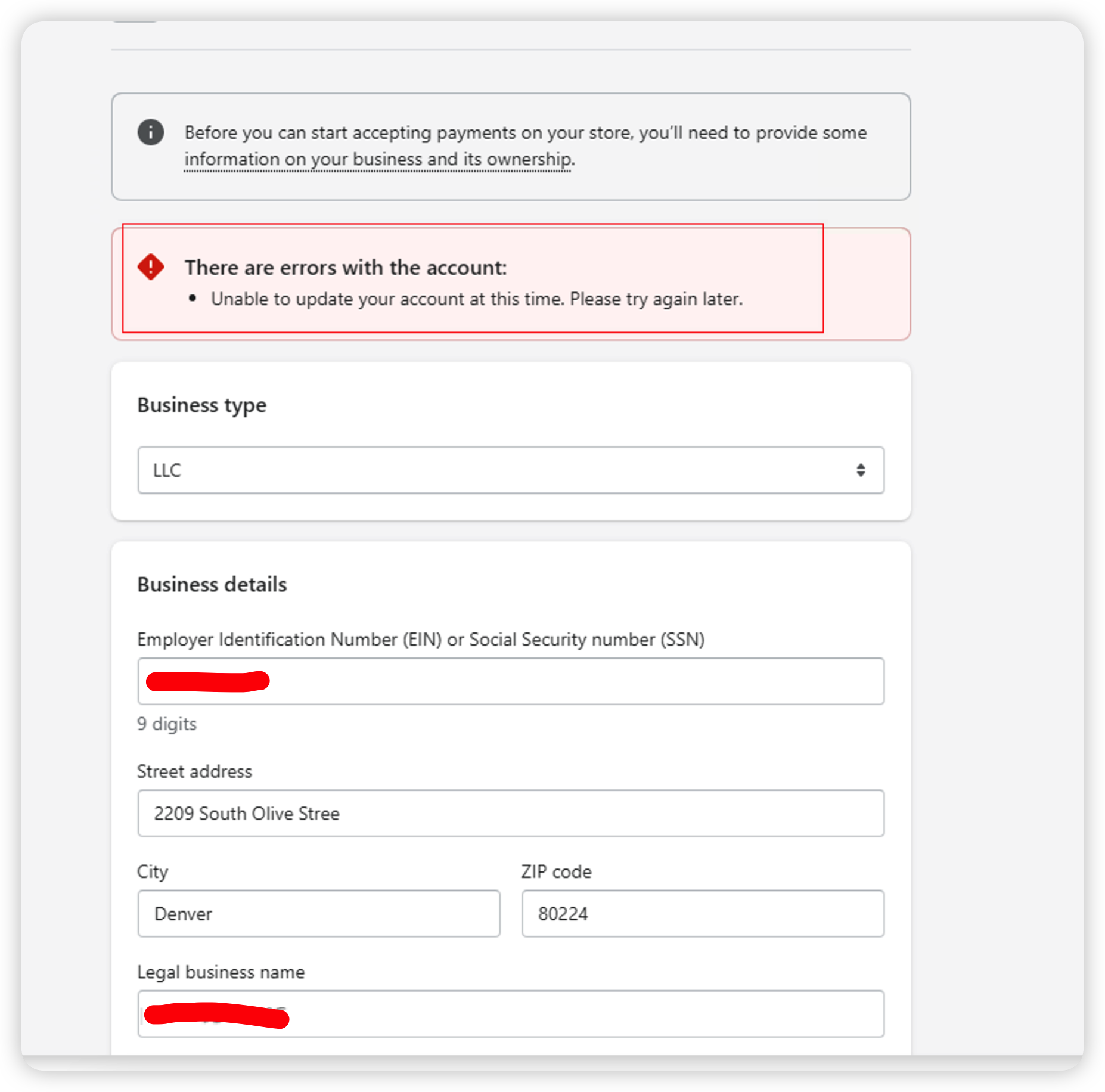 开通Shopify payments过程中信息无法提交问题